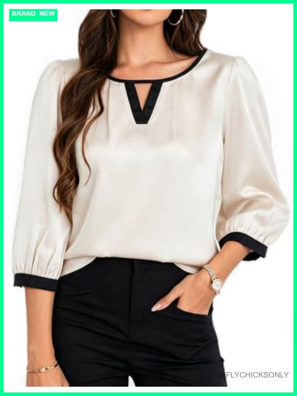 3/4 Sleeve Satin Blouse Dressy Casual Work Top